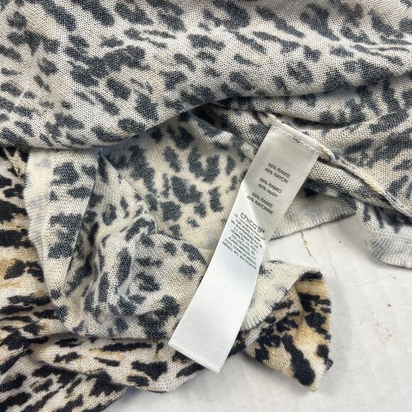 Chico’s Leopard Wrap Knit Tunic Sweater Boho Long Sleeve Slouchy Knit 1 Medium - Picture 9 of 12